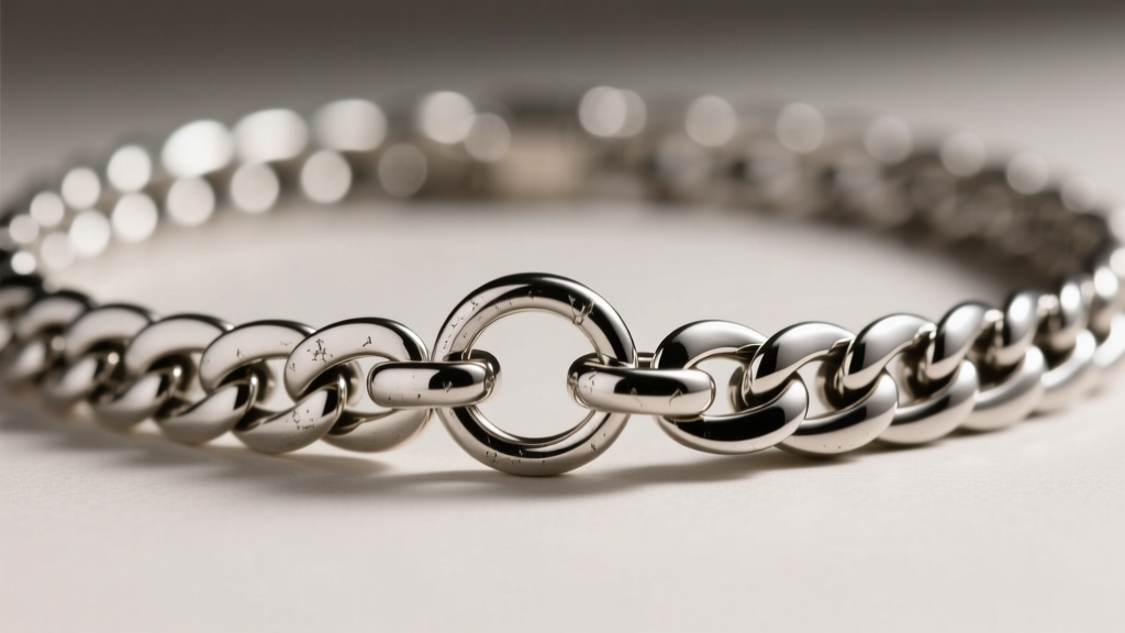 Macro shot of a silver-tone Michael Kors snake chain necklace showing slight rhodium plating wear near the spring ring clasp