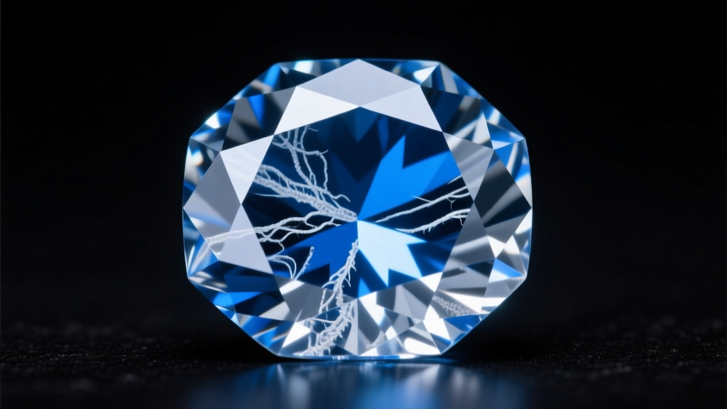 Extreme macro photography of a natural Ceylon blue sapphire showing silk inclusions and color zoning under gemological loupe lighting