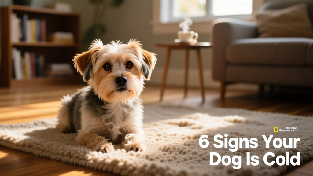 Close-up of a small dog shivering slightly while sitting on a rug indoors
