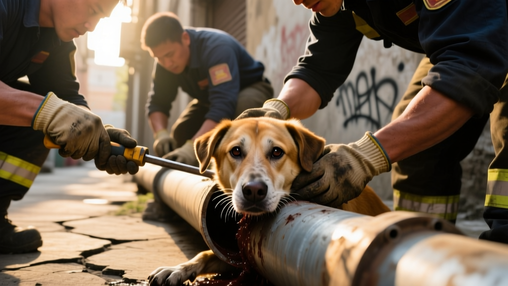 Rescuers Spend 5 Hours Saving Dog Who Had Her Head Stuck in Pipe