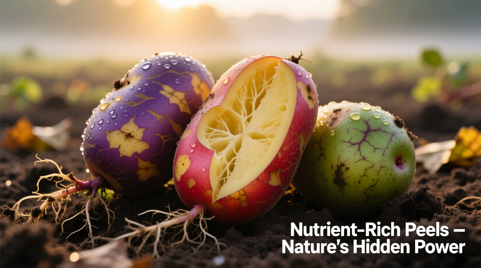 Fresh potatoes with colorful peels showing nutrient density
