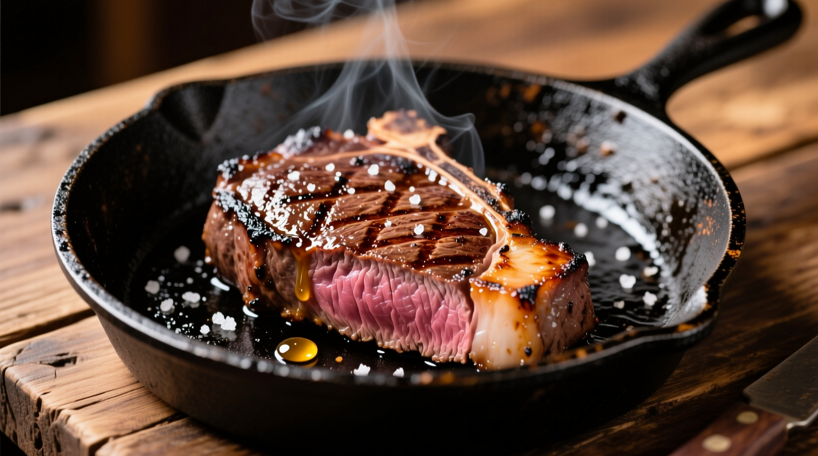 Perfectly seared filet mignon in cast iron skillet