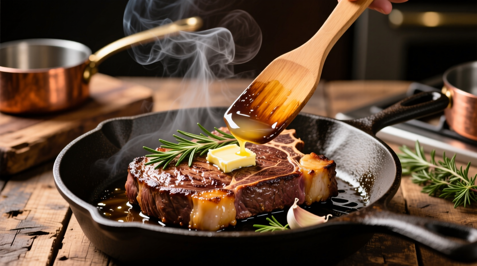 how to butter baste steaks chops fish