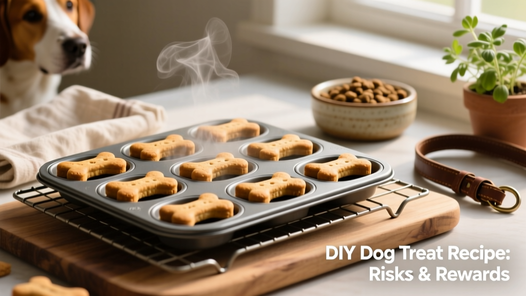 Golden-brown bone-shaped dog biscuits fresh out of the silicone baking pan, arranged on a cooling rack