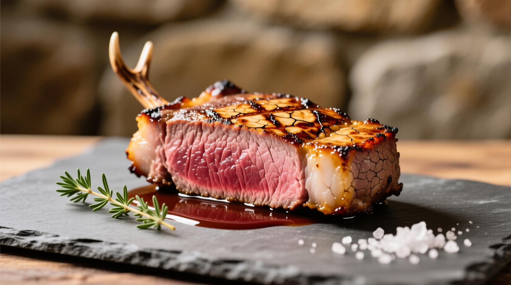 Perfectly seared deer loin with golden crust