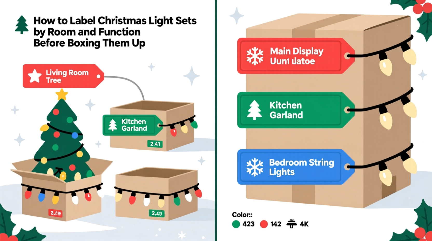 how to label christmas light sets by room and function before boxing them up