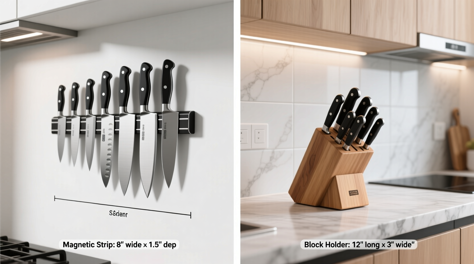 magnetic knife strips vs block holders which saves more counter space