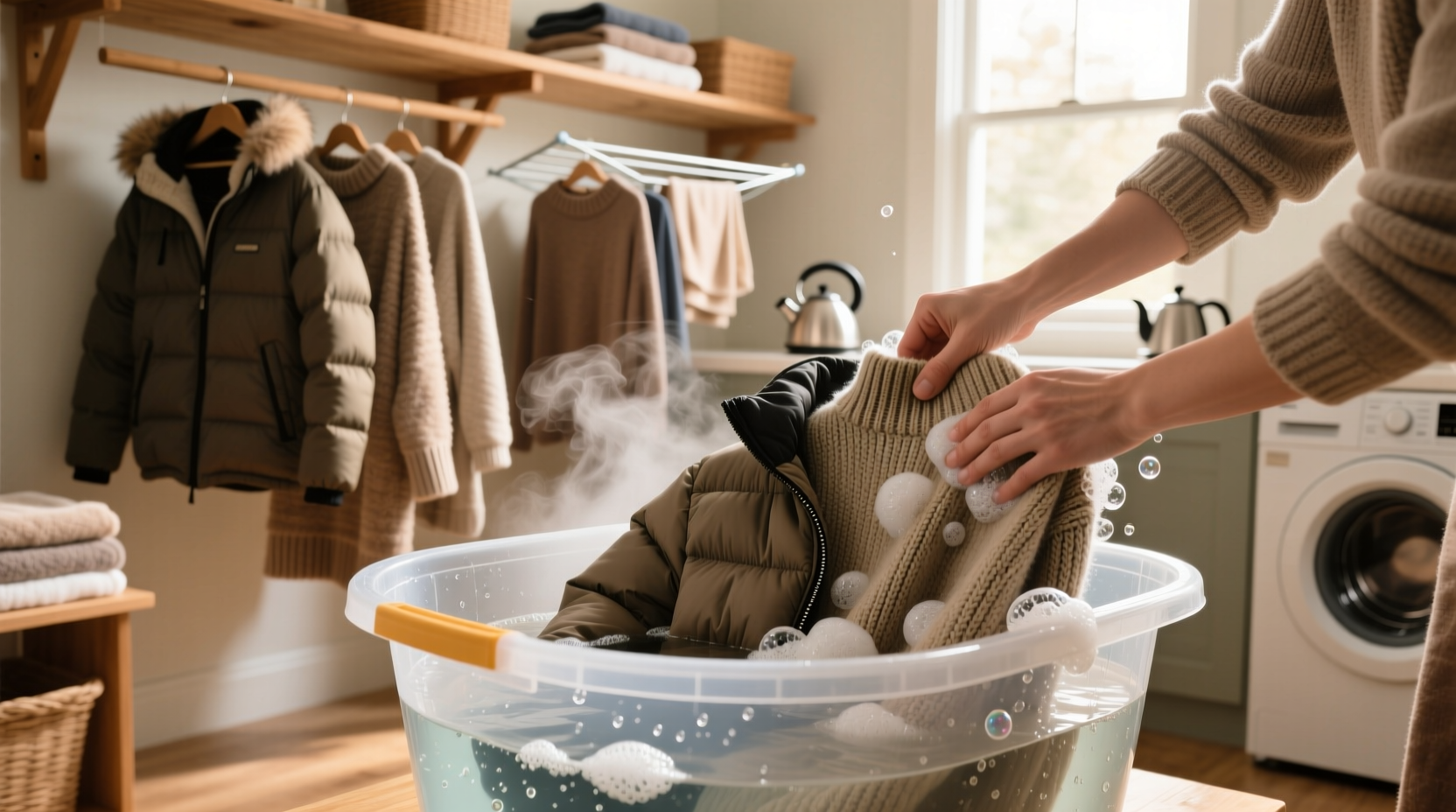 how to clean bulky winter clothing at home
