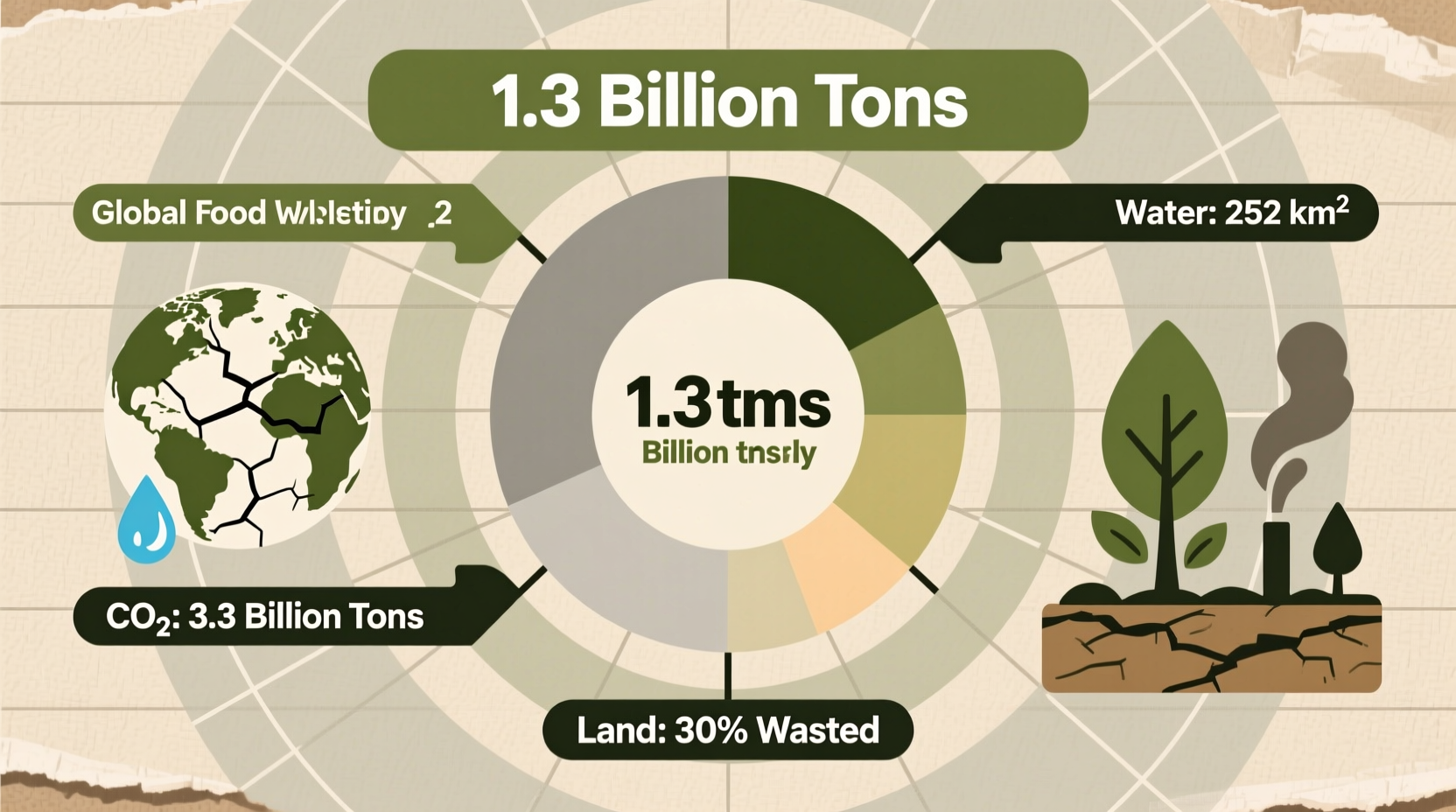 Global food waste statistics infographic showing environmental impact