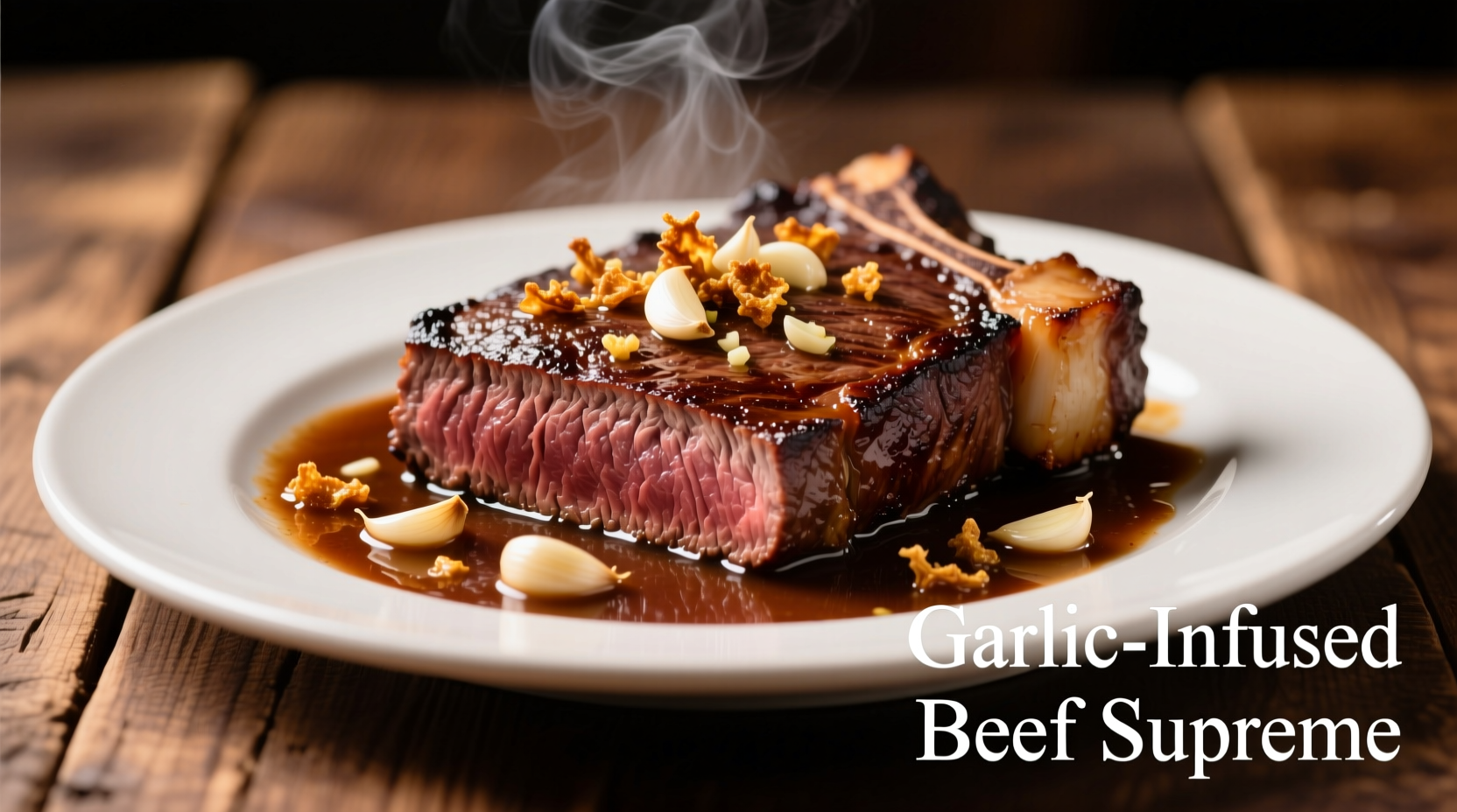 Perfectly cooked beef in garlic sauce with fresh garlic