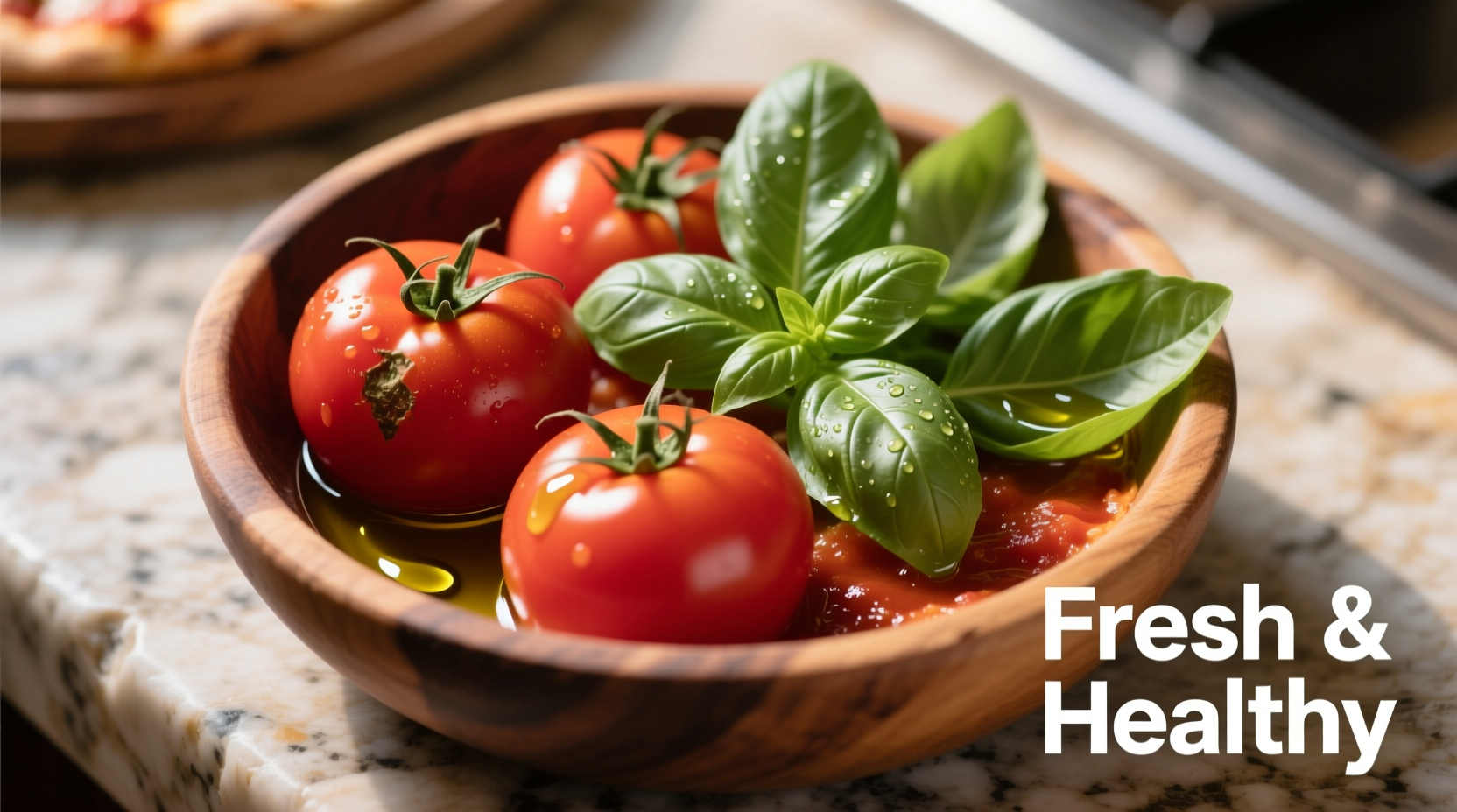 Fresh tomatoes and basil for healthy pizza sauce