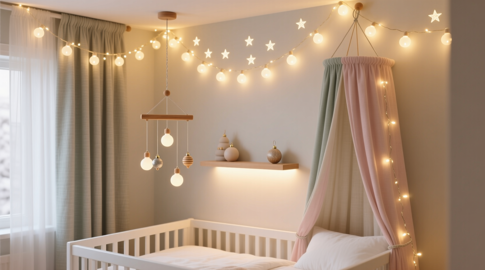 how to use christmas lights creatively in a nursery without glare