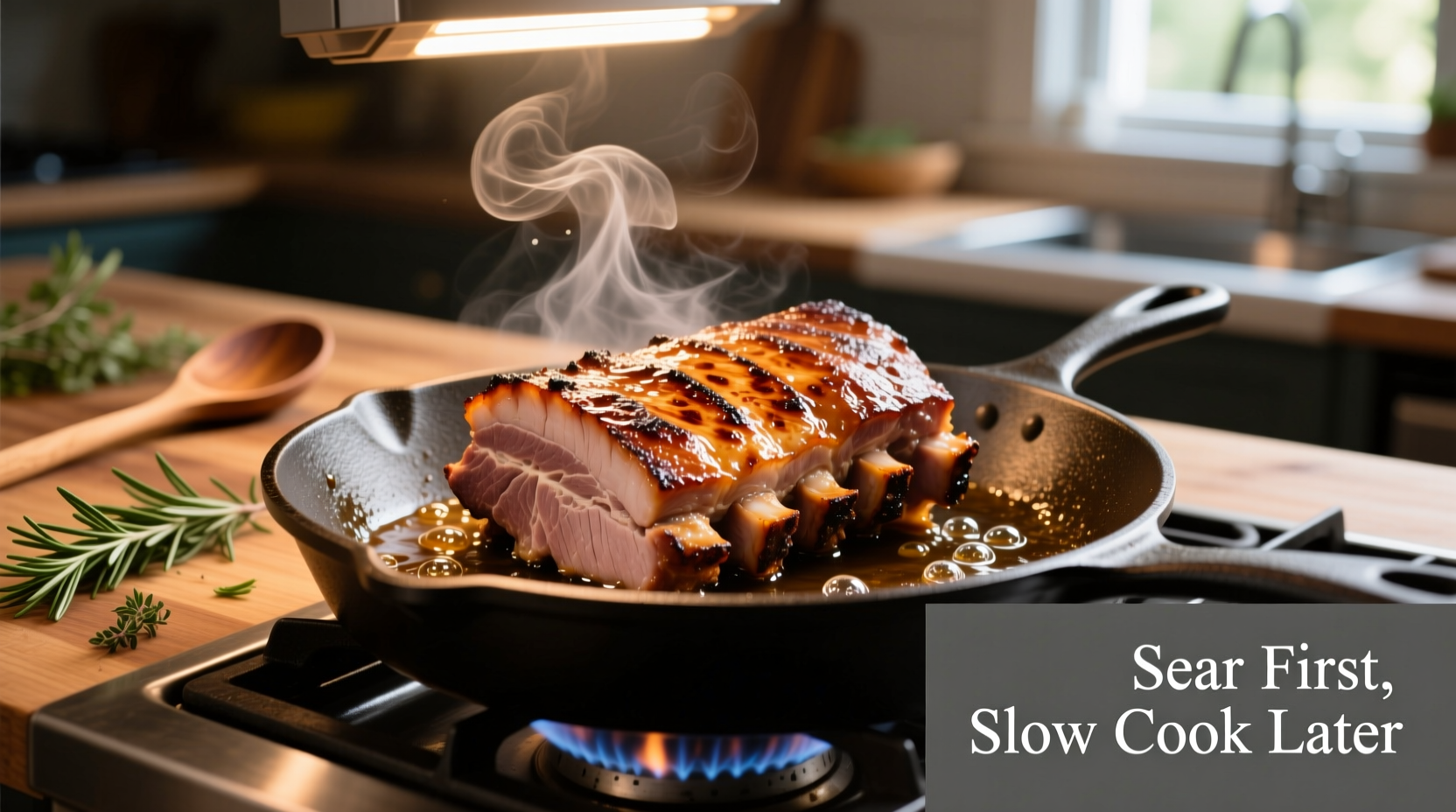 Searing pork loin before slow cooking