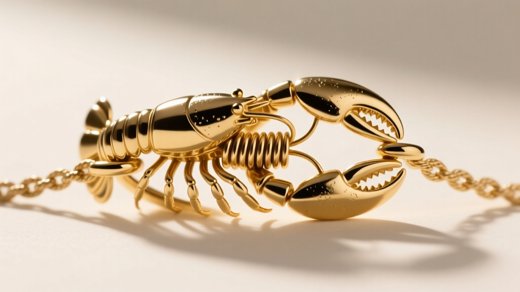 Extreme close-up of a solid gold lobster clasp securing a 1.2mm rope chain, highlighting the sturdy spring mechanism and polished finish.