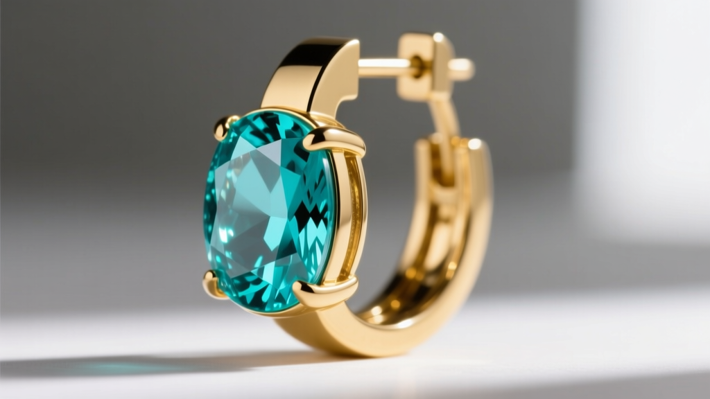 Side view of a 16-gauge gold leverback wire holding a large turquoise stone, showing structural integrity and metal thickness