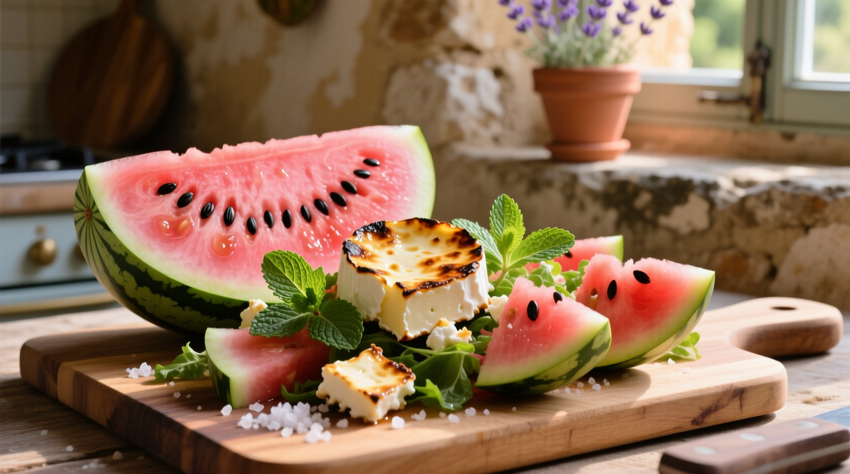 french in a flash watermelon salad with fromage de chevre brule recipe