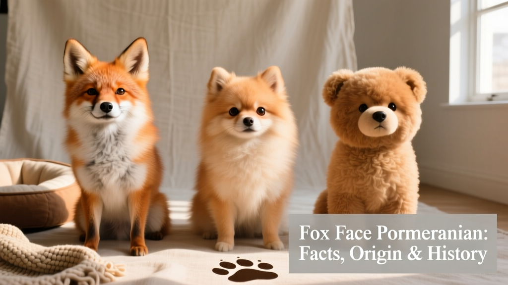 Side-by-side comparison showing the three Pomeranian face types: fox face (longer muzzle, upright ears), babydoll face (shorter snout, rounder skull), and teddy bear face (soft, plush expression)