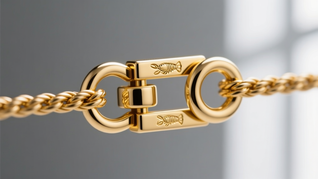 Macro shot of a 14k gold lobster clasp securing a 3mm rope chain, highlighting the spring mechanism and soldered jump ring.