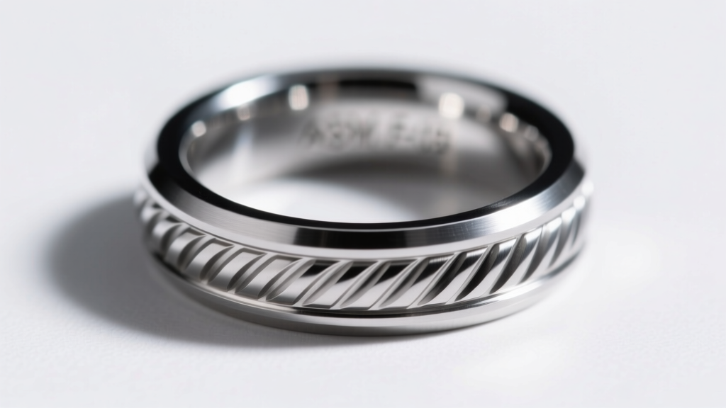 Macro photography of an ASTM F-136 implant-grade titanium captive bead ring, highlighting the mirror finish and precise threading.