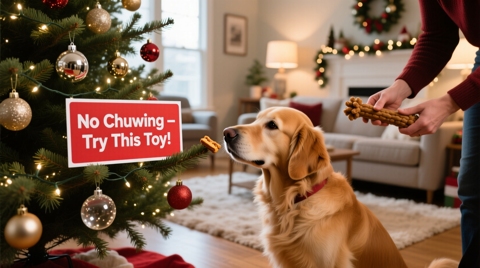 how to train your dog not to chew christmas tree branches using positive cues
