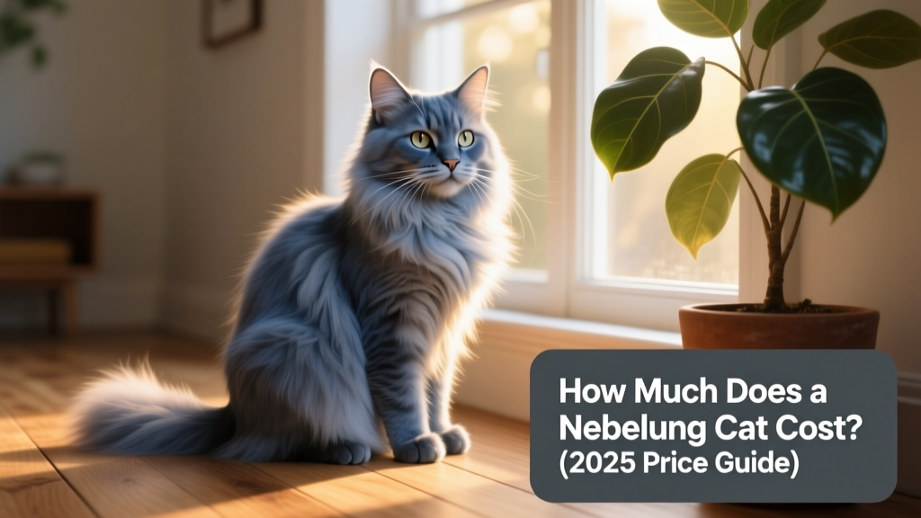 A serene Nebelung cat sitting gracefully by a sunlit window, showcasing its shimmering blue-gray long coat