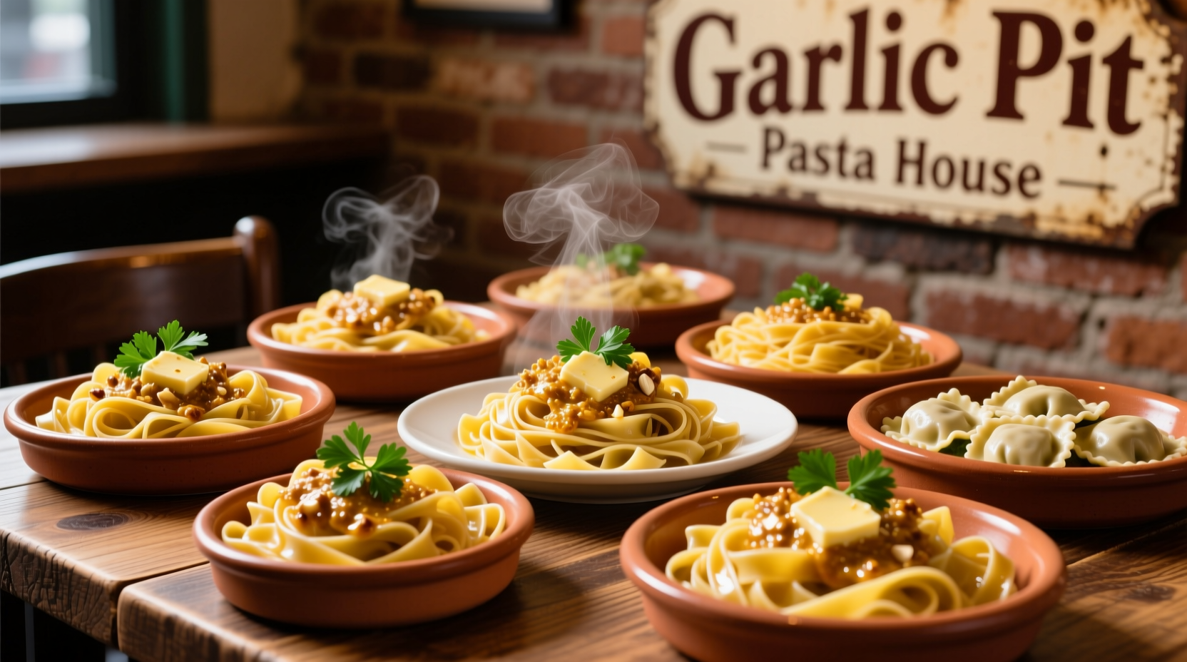 Fresh pasta dishes with garlic at Garlic Pit Pasta House