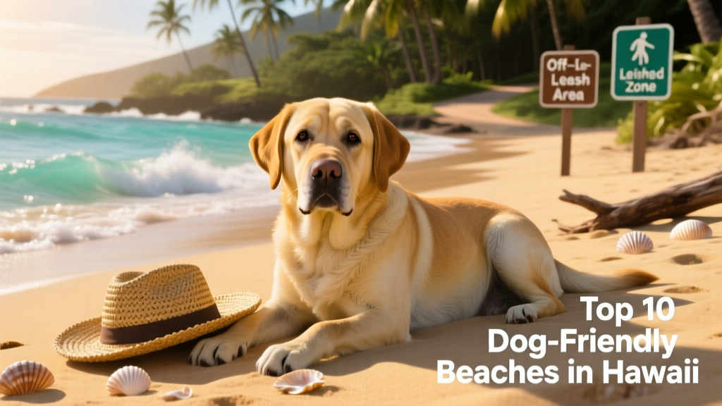 Old yellow dog Labrador Retriever is lying on the beach