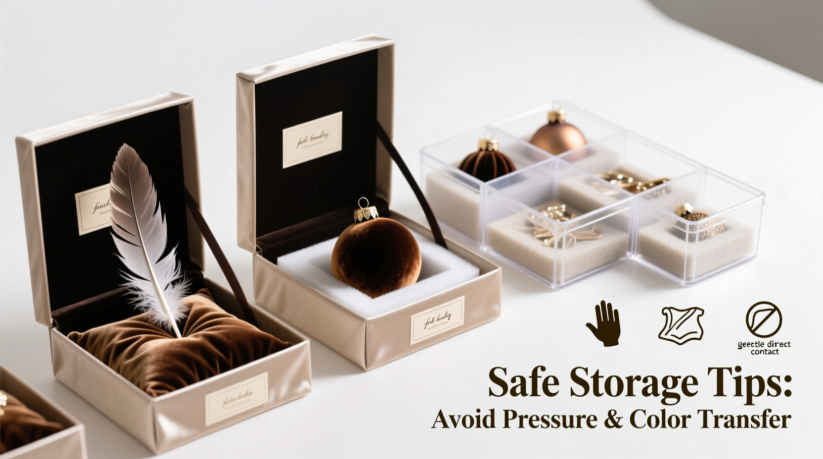 how to store delicate feathered or velvet christmas ornaments without crushing or color transfer