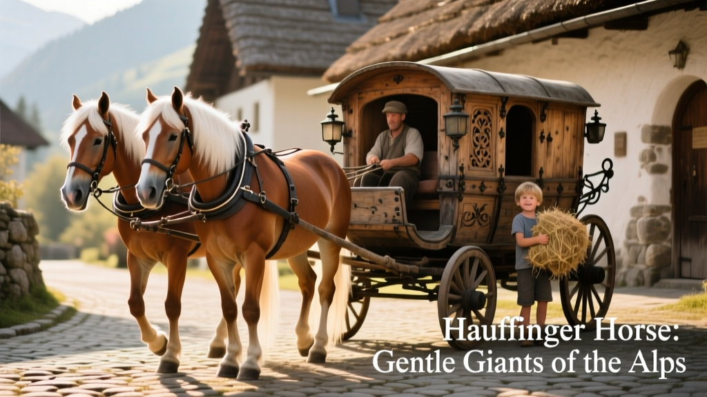 Pair of Haflingers pulling a traditional carriage through a charming village street