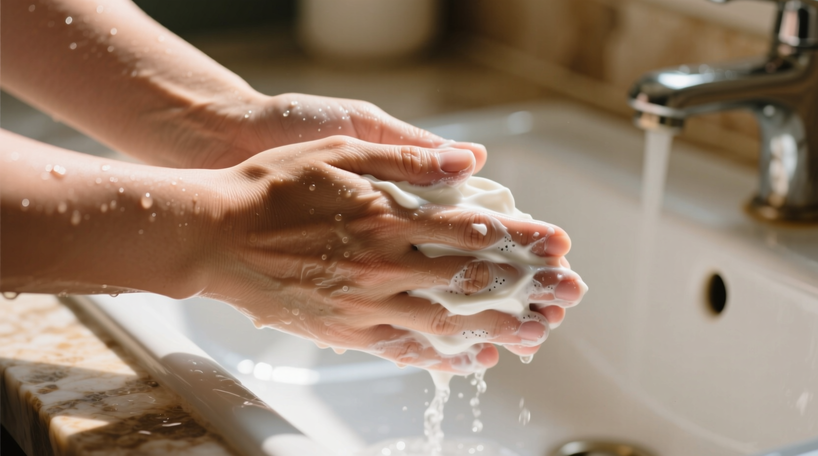 Hands washing with baking soda paste