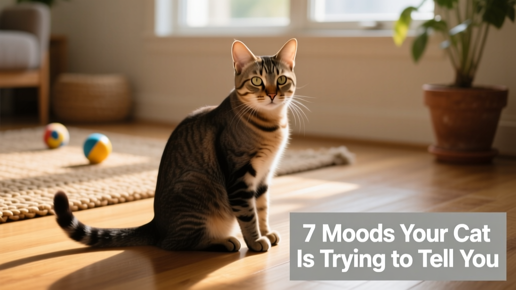Cat sitting with tail thumping firmly against the floor, ears angled sideways