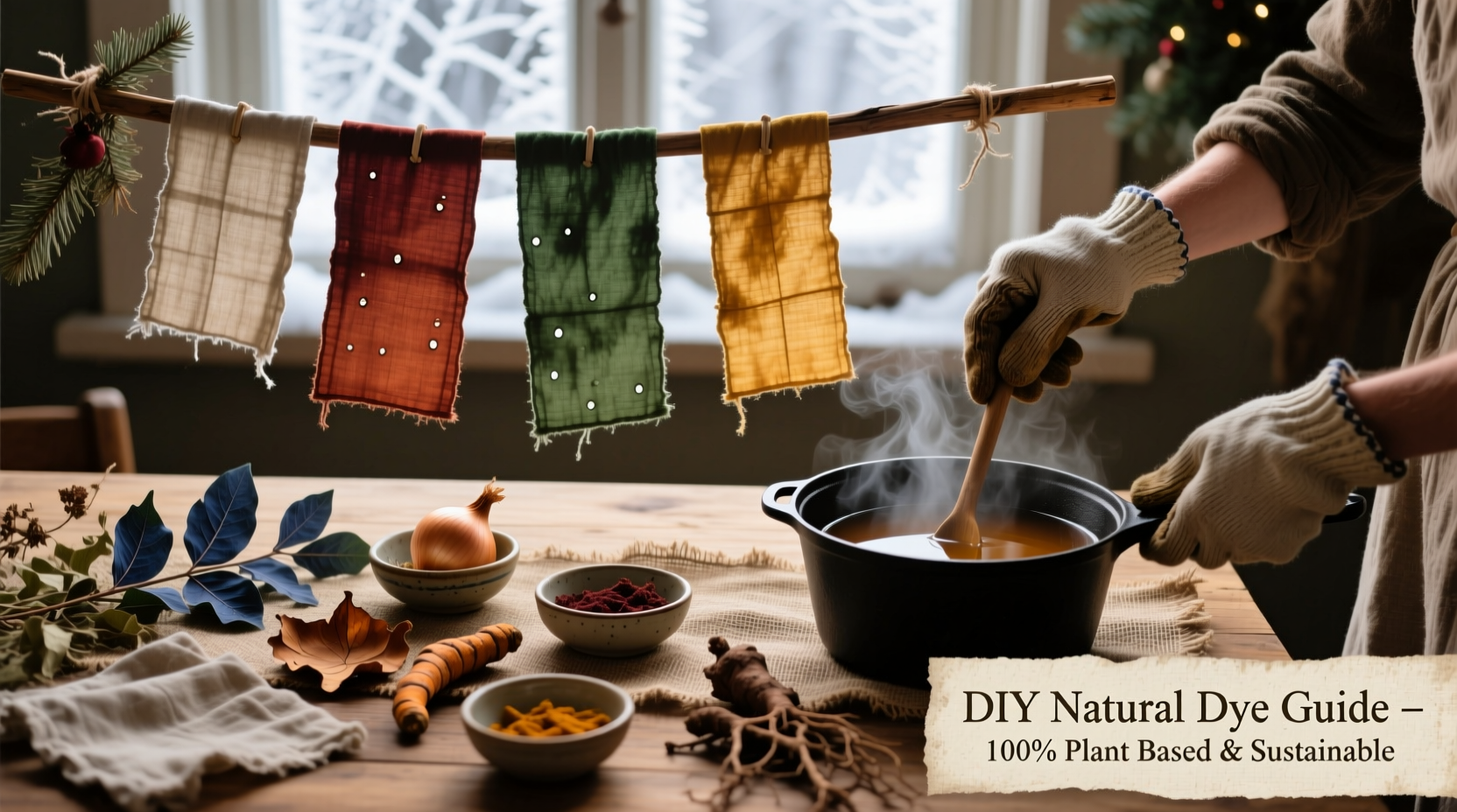 how to make your own natural dye for rustic christmas fabric garlands