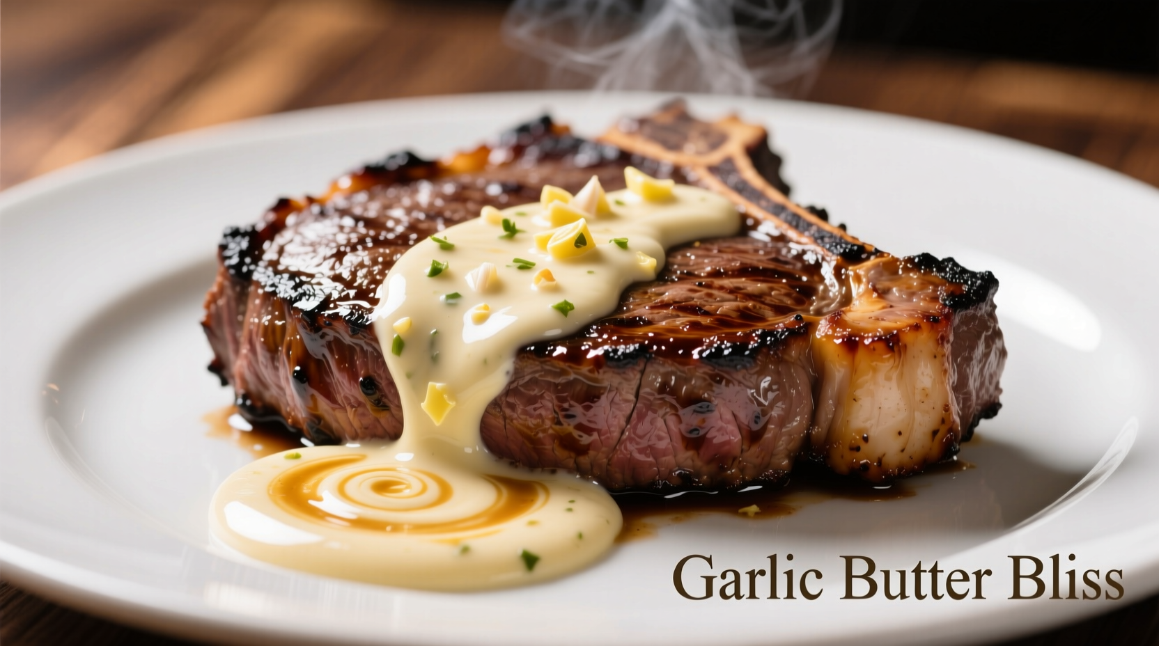 Creamy garlic sauce drizzled over grilled steak