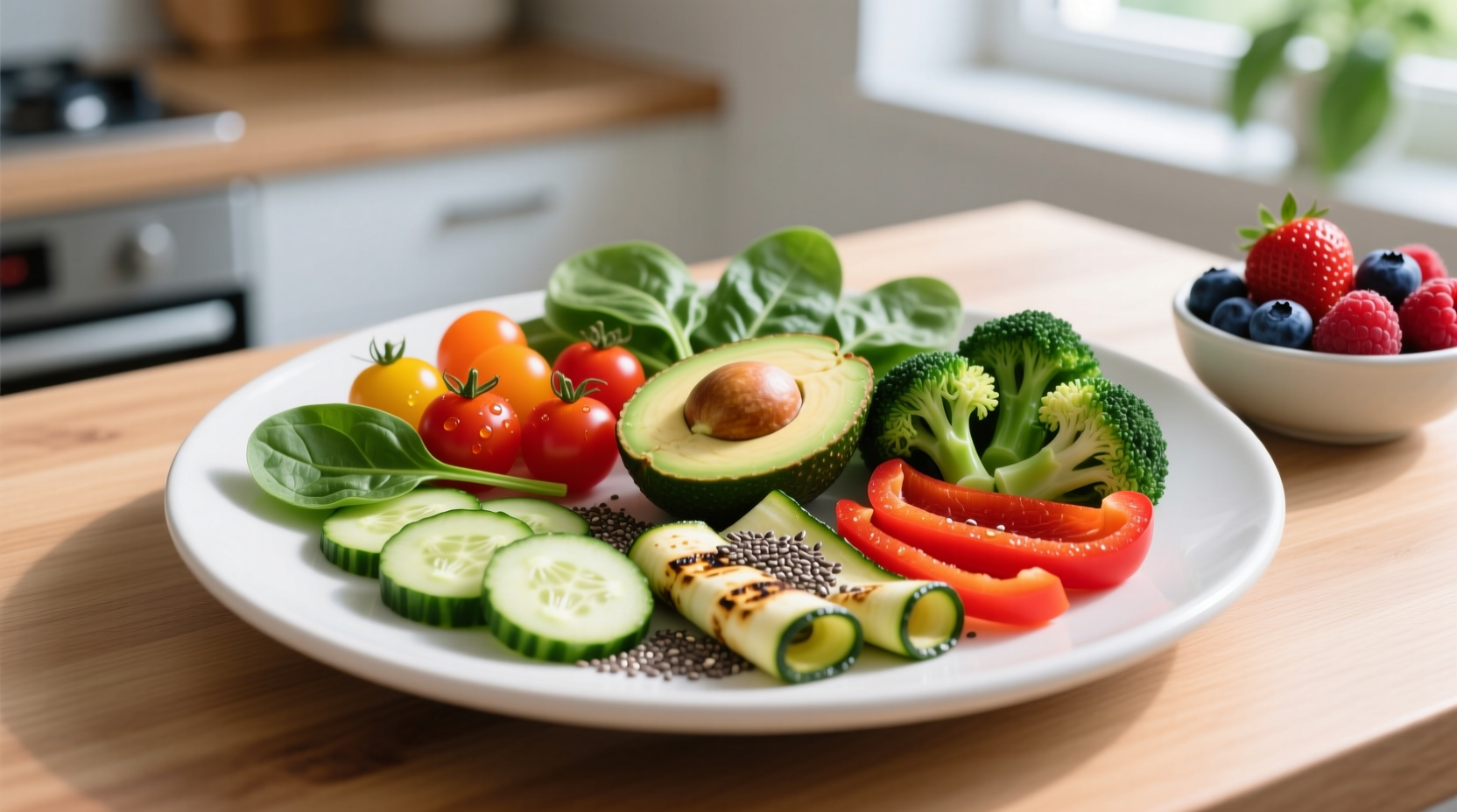 Colorful plate of healthy weight loss foods