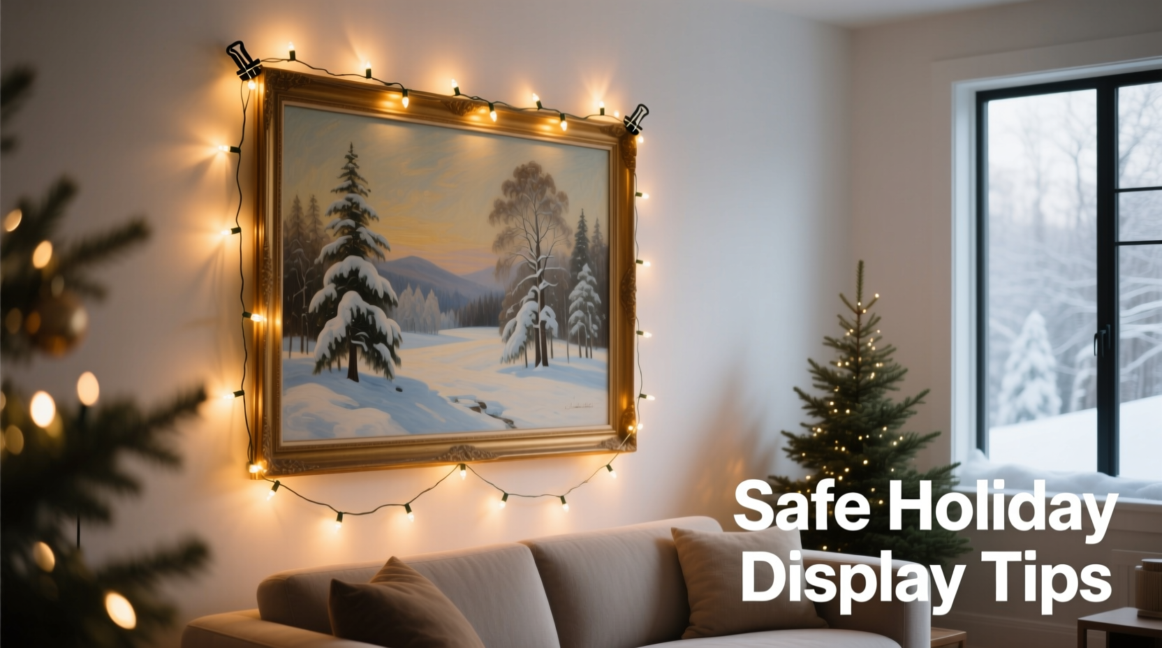 how to use christmas lights to highlight artwork without causing damage