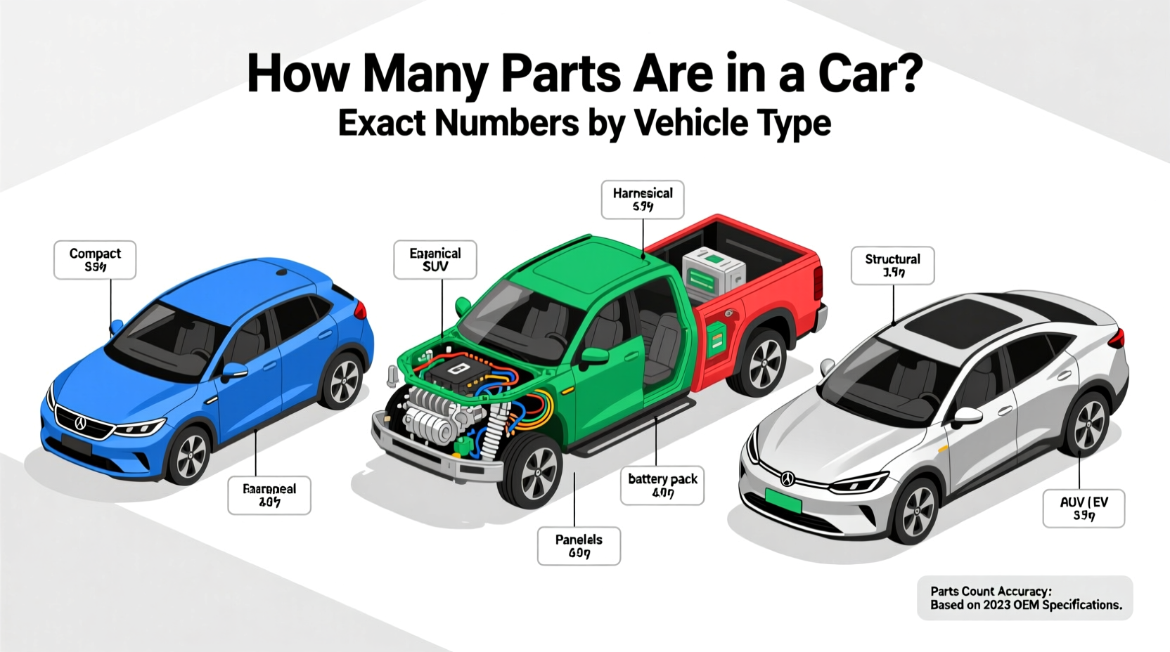 how many parts in a car