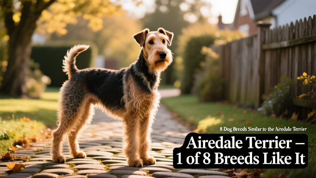 A well-groomed Airedale Terrier standing confidently outdoors, showcasing its sturdy build and distinctive wiry coat