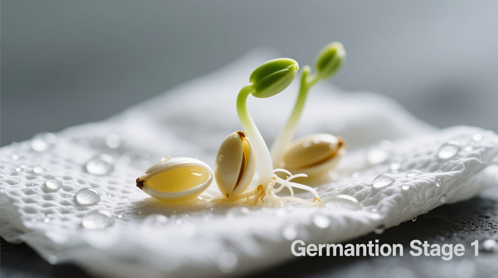 Lemon seeds germinating on paper towel