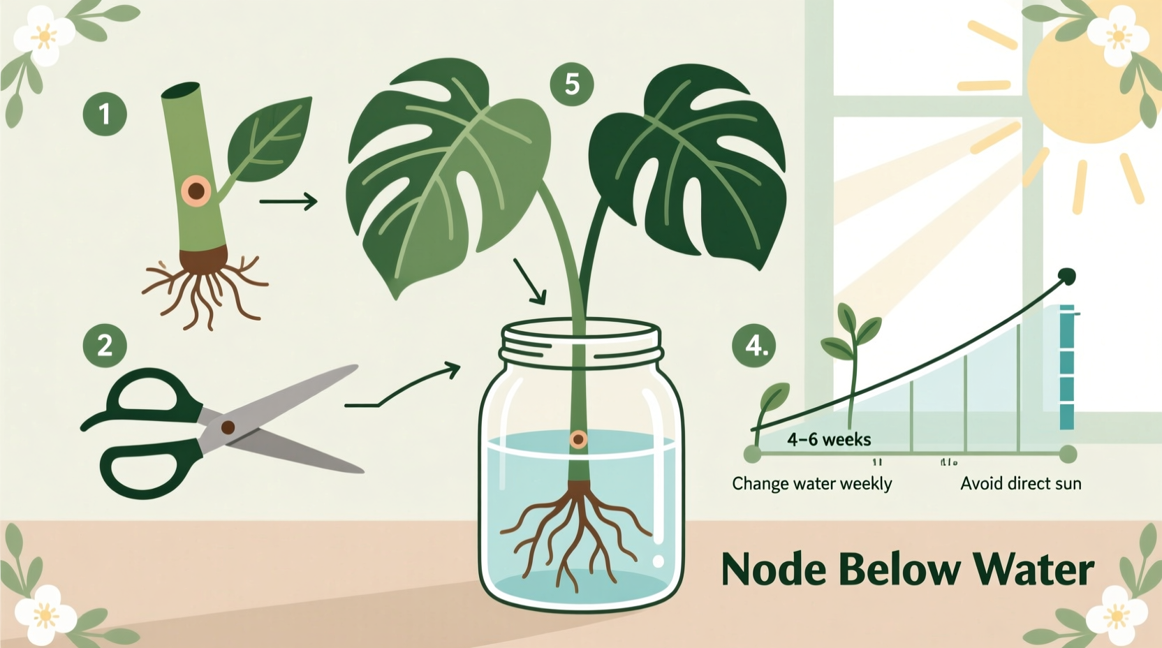 step by step guide to propagate monstera plants in water for beginners