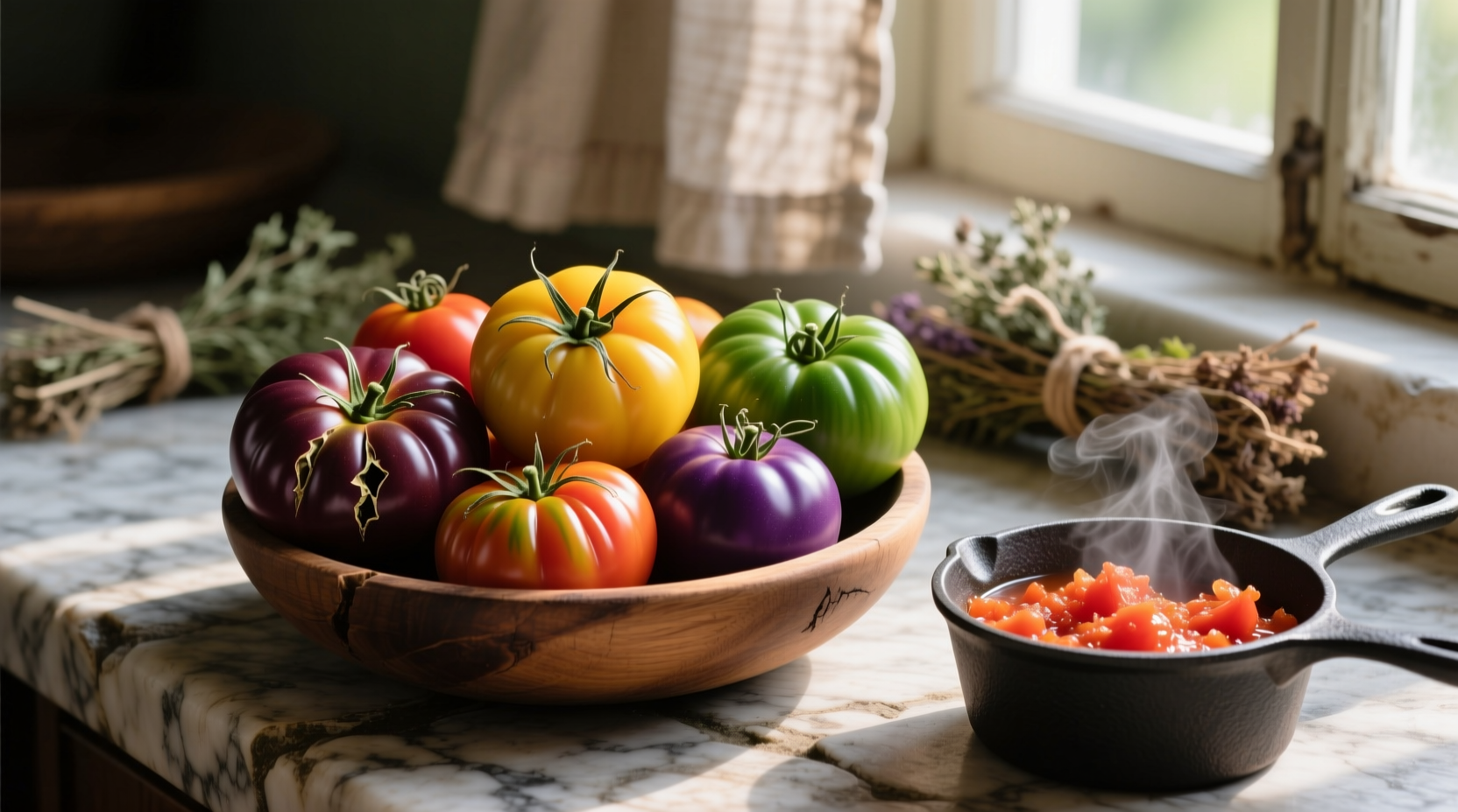 Heirloom tomatoes in various colors ready for sauce making