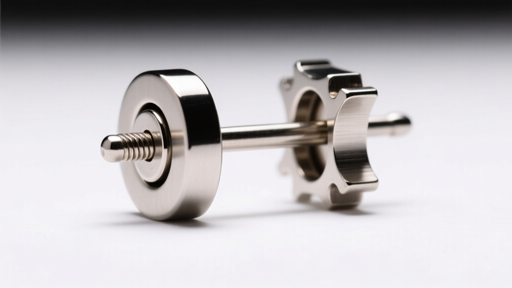 Close-up macro photography of a titanium La Pousette locking back earring mechanism engaged on an 18-gauge post, studio lighting