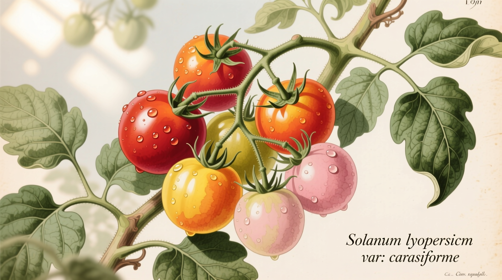 Colorful heirloom cherry tomatoes on vine