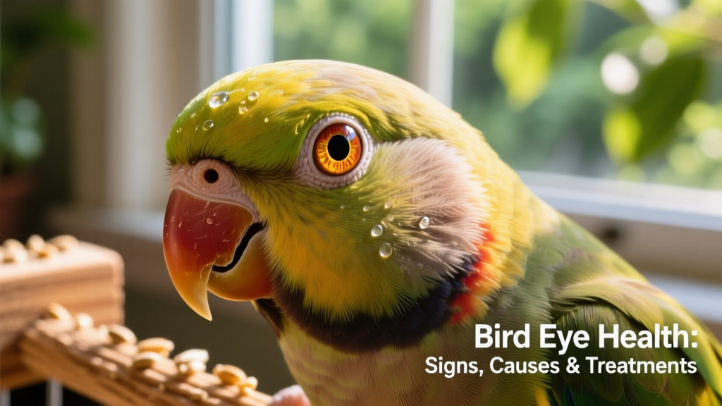 Close-up of a healthy parakeet's bright, clear eye