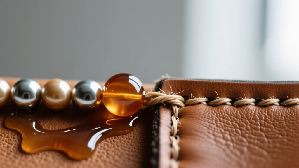 Macro photo comparing a glued bead backing with adhesive residue next to a hand-stitched leather backing with clean knot work