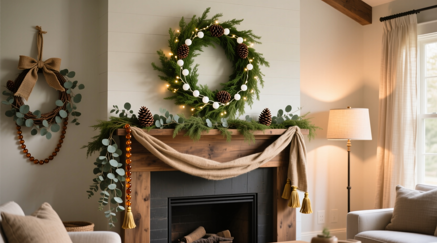 how to layer multiple garlands around a mantle without clutter