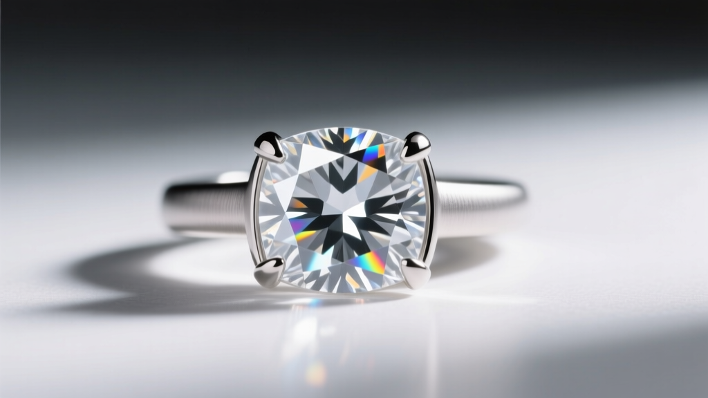 Crushed ice moissanite in a low-profile matte platinum bezel setting, reducing rainbow flash and maximizing white light return