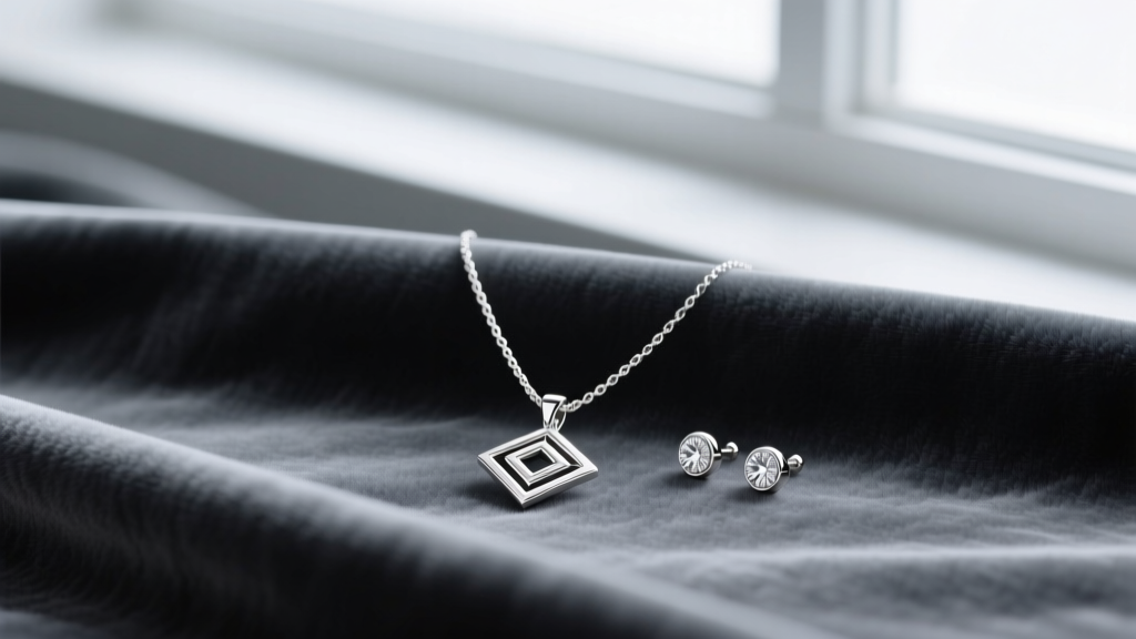 A complete 925 sterling silver jewelry set including a pendant necklace and stud earrings resting on dark grey velvet fabric.
