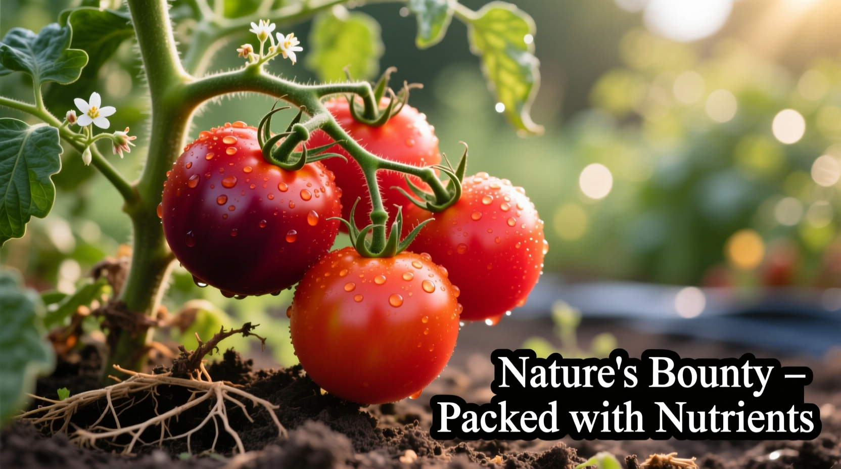 Fresh red tomatoes on vine with nutrients