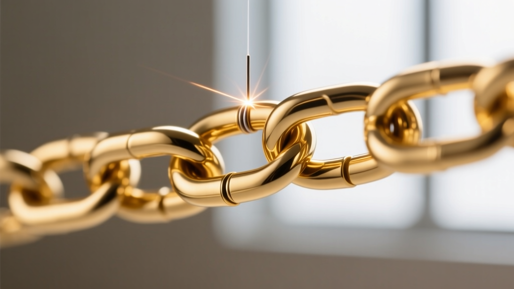 Magnified view of a laser-welded gold Japanese box chain link showing a seamless 0.2mm weld joint made without solder flux