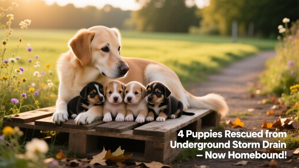 Mother Dog, 4 Puppies Rescued from Underground Storm Drain Now Have Homes Waiting For Them!